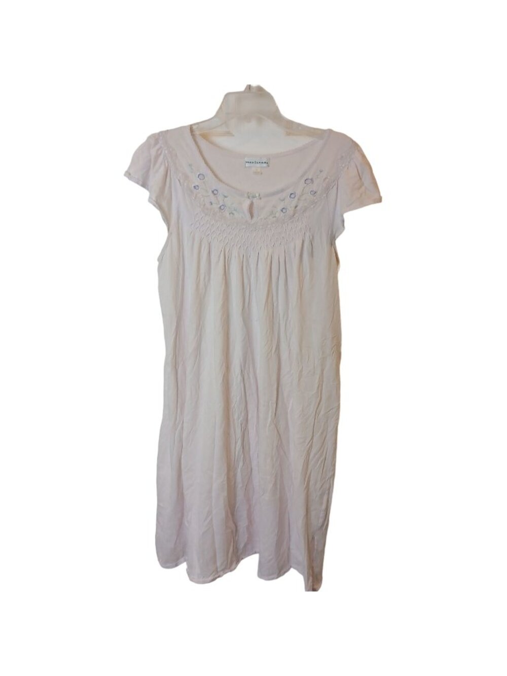 Miss Elaine Womens Nightgown Large Cotton Blend Floral Embroidery Cap Sl #I-9